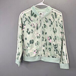 Adidas Track Jacket L 14 Tricot Printed Floral Abstract Three Stripes Green